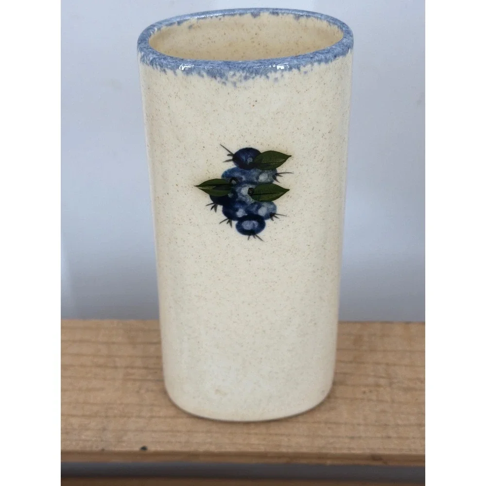 Vtg Debbie's Blueberryware Maine Bud Vase Hand‎ Painted Stoneware Speckled 6